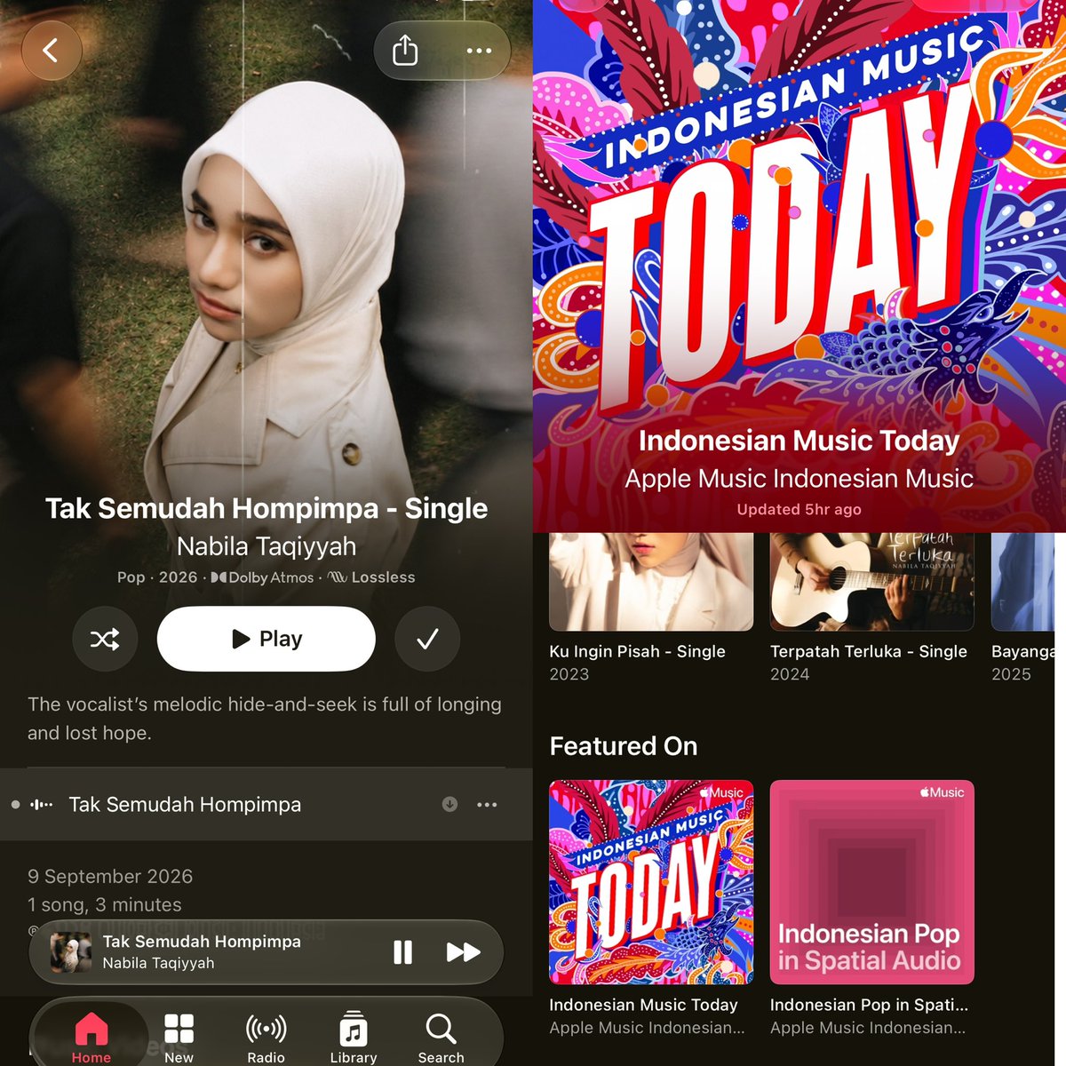 eliyaanw's tweet photo. One more good news! 🥹✨ “Tak Semudah Hompimpa” is now on an official apple music playlist! “Indonesian music tiday” 🍎💃🏻🔥👏🏻

Gokil banget! 👀🔥 Top 100 Apple Music Chart, here we come! 📈 lets go 💃🏻💃🏻🔥🔥🤪🤪 https://t.co/d9fczNVbXK