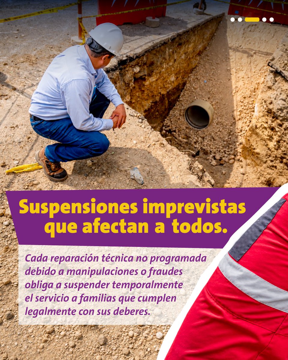 VeoliaAguasNS's tweet photo. El fraude de agua no lo paga solo quien lo comete. ¡Nos cuesta a todos!
Fugas invisibles, desperdicio de agua, menor presión y suspensiones imprevistas pueden afectar a todo un sector.
Y ante los desafíos que trae el fenómeno de El Niño, cada gota cuenta aún más. 🌱💧

En #VeoliaAguasDelNorteDeSantander promovemos una #TransformaciónEcológica que empieza por hacer un uso responsable del agua, rechazar las conexiones irregulares y proteger este recurso que es de todos.

Cuidar el agua también es cuidar nuestra comunidad.