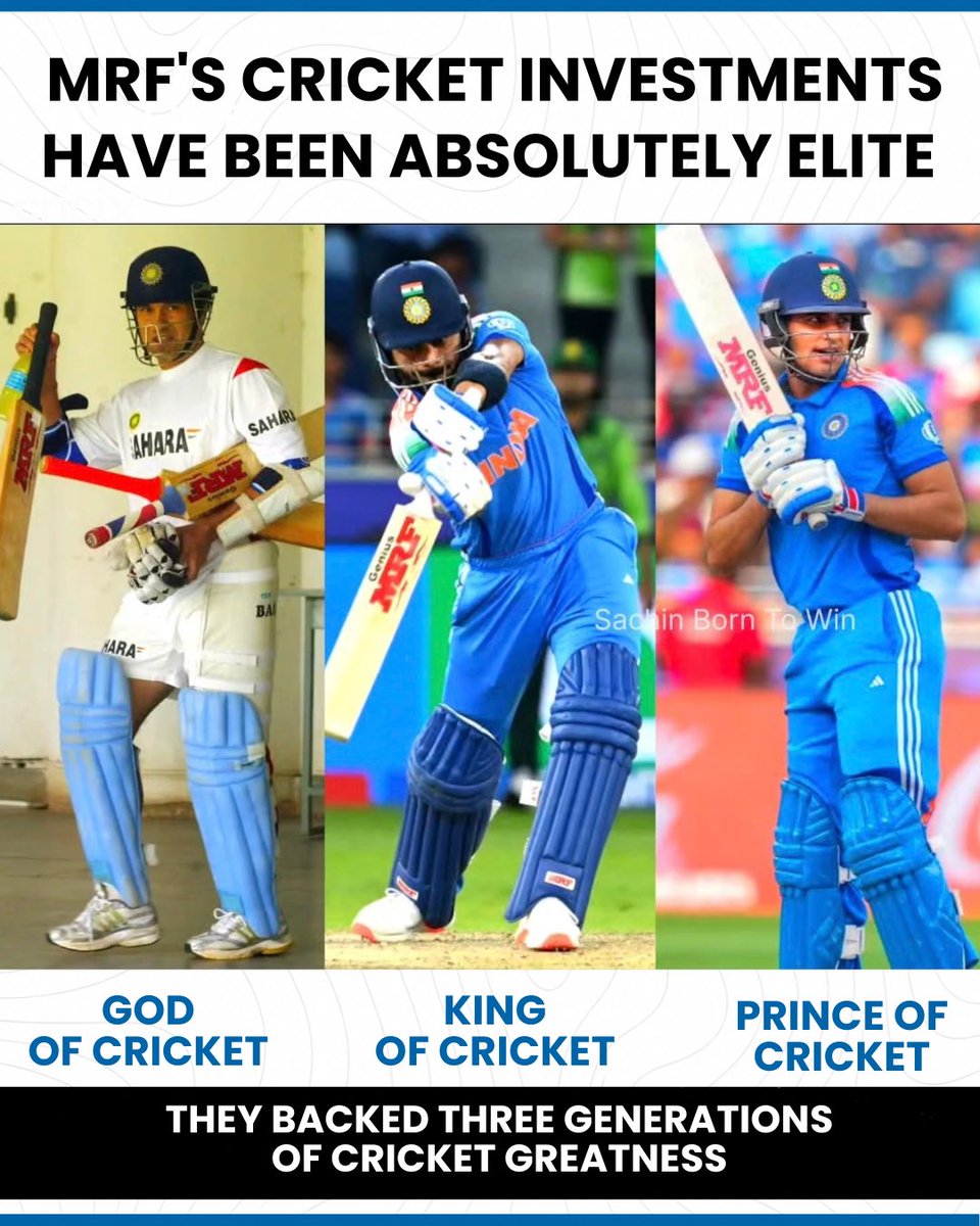 oncric_'s tweet photo. MRF backed three generations of Indian cricket greatness — Sachin Tendulkar, Virat Kohli and Rohit Sharma. 🏏🔥

Three eras. Three legends. One iconic bat brand. 👑

#Cricix #SachinTendulkar #ViratKohli #RohitSharma #Cricket https://t.co/7Zk2dOYpPU