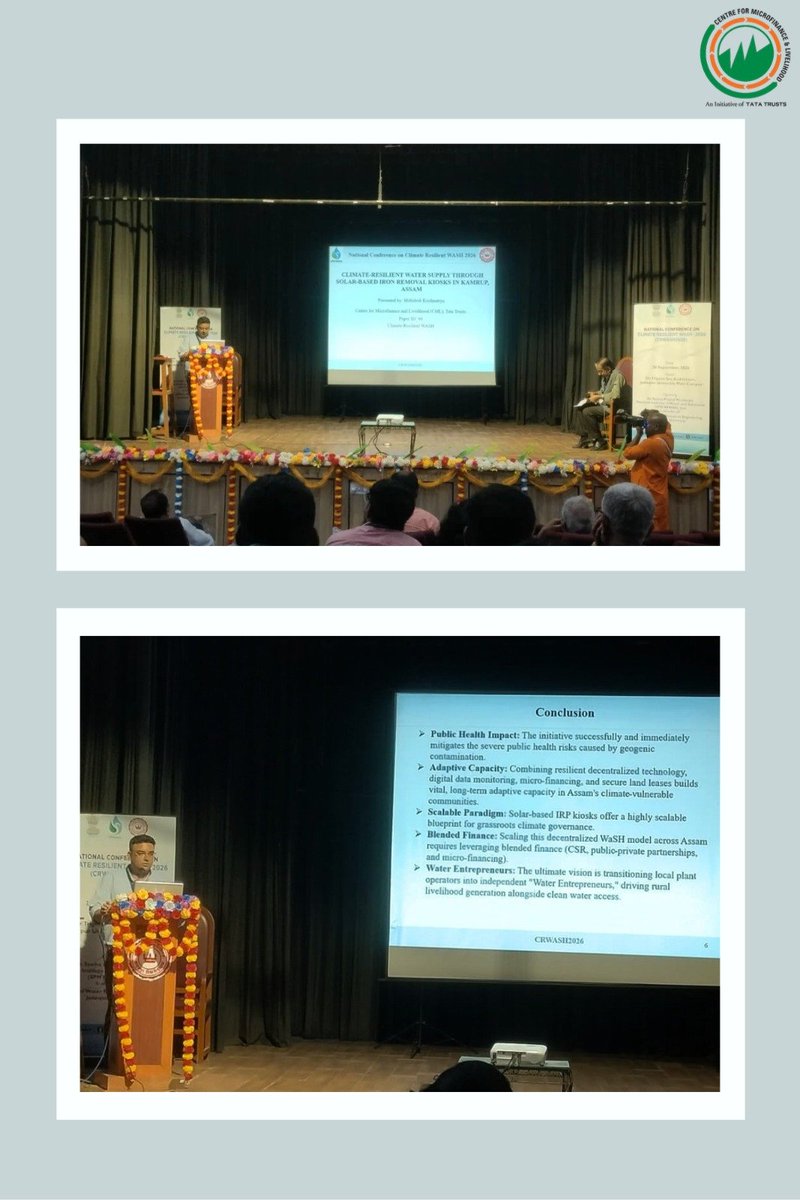 CML_NE's tweet photo. Today at #CRWASH2026, our work took the stage in two parallel sessions at Jadavpur University. 

Mithilesh Krishnatrya (CML) presented our solar-based iron removal work in Kamrup, Assam, while Neha Singh presented our community-led springshed management work in Tripura.

#WASH https://t.co/V3JRvi4MLS