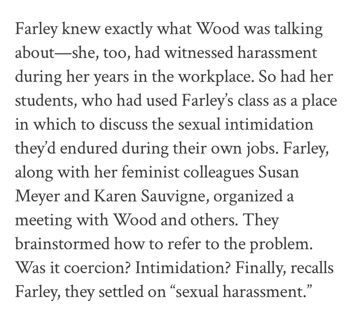 seastersjones's tweet photo. Turns out, the term “sexual harassment” was coined in 1975, by a group of women at...Cornell University. https://t.co/NTSBy8glsa