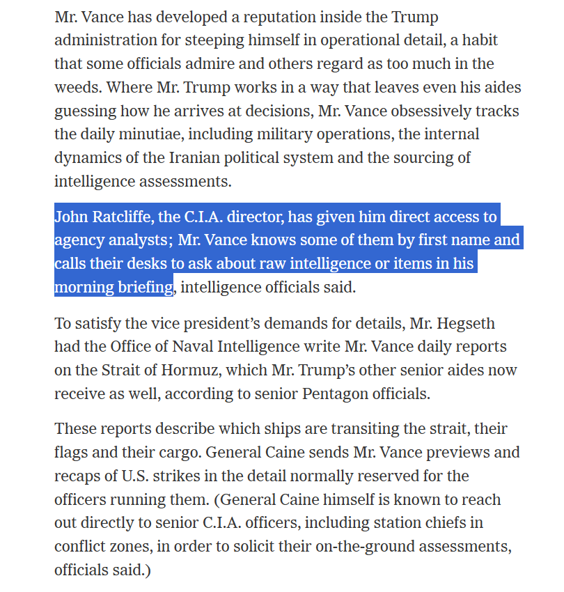 ThomBrady5's tweet photo. The most interesting aspect of this article is that JD Vance is establishing direct relationships at every layer of the chain of command with the military professionals who would be involved in stopping, or allowing, a military coup.  https://t.co/rDjqHr7xfp https://t.co/35IKckfipQ
