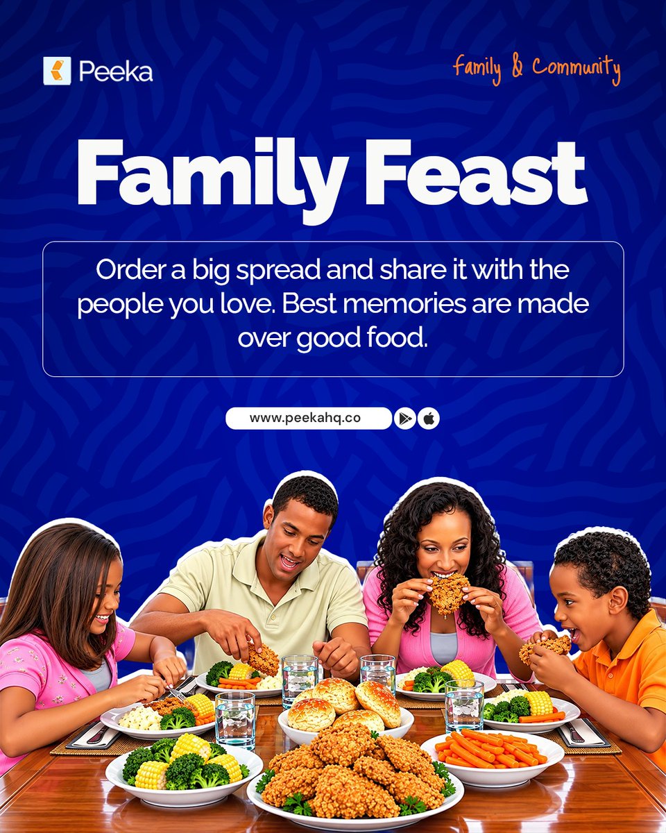 ThePeekaHq's tweet photo. 🍽️ Family Feast: Share the Joy
Good food tastes even better when shared with the people who matter most. ❤️
📲 Gather your loved ones, order your favourites, and let Peeka bring everyone together.
#Peeka #FamilyFeast #FamilyAndCommunity #GoodFoodGoodCompany #LoveLocalLiveEasy https://t.co/eCqkDE3pIM