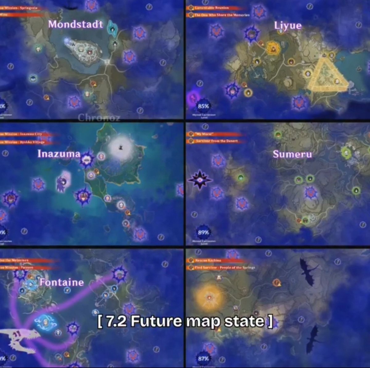 GenshinInfoZone's tweet photo. 🚨Genshin impact 7.2 map state leaks 🚨 

- In all of Teyvat Abyss creatures
are attacking all seven Nations 

Via chronoz https://t.co/gXnUG3AWtb