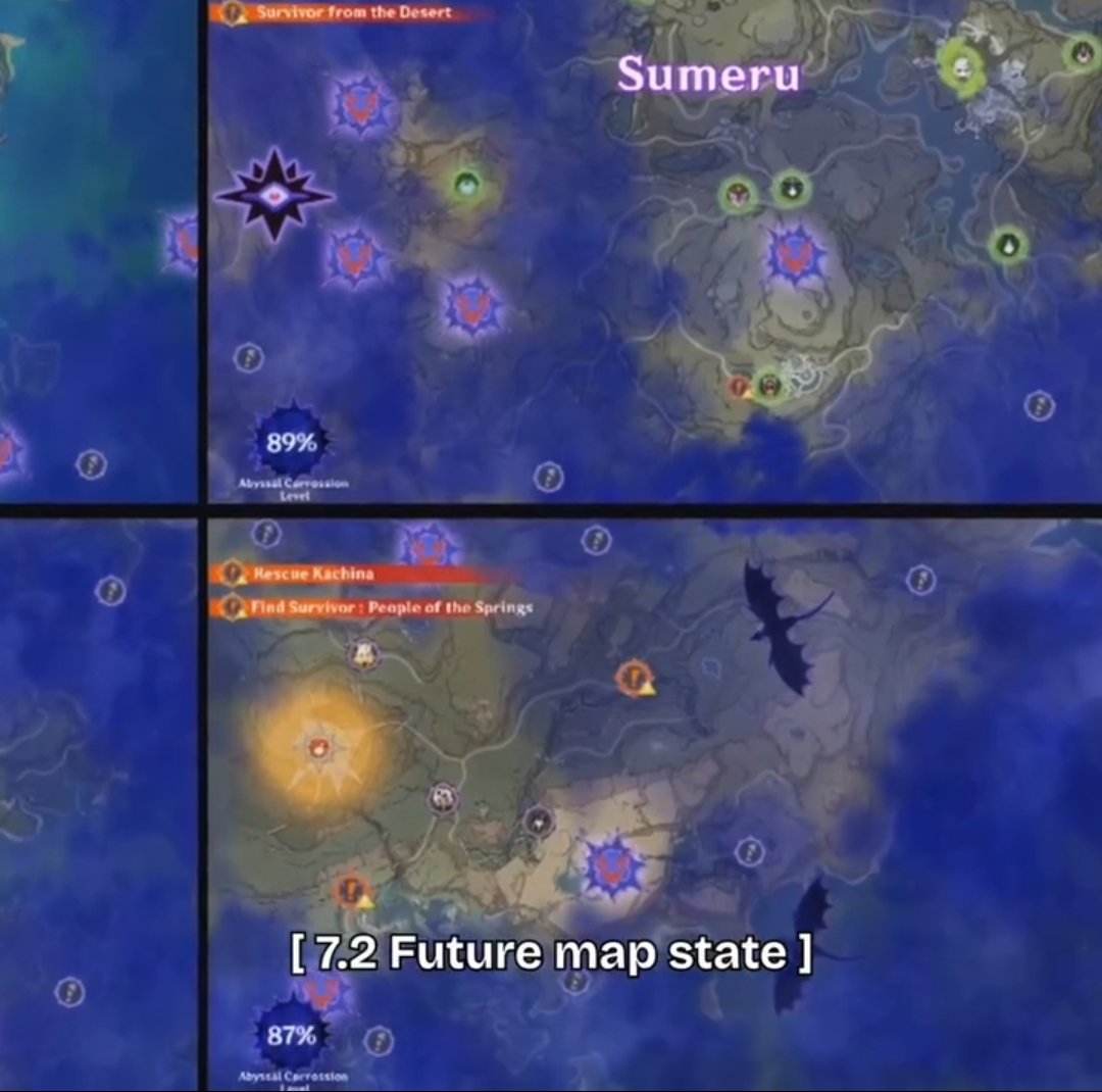GenshinInfoZone's tweet photo. 🚨Genshin impact 7.2 map state leaks 🚨 

- In all of Teyvat Abyss creatures
are attacking all seven Nations 

Via chronoz https://t.co/gXnUG3AWtb