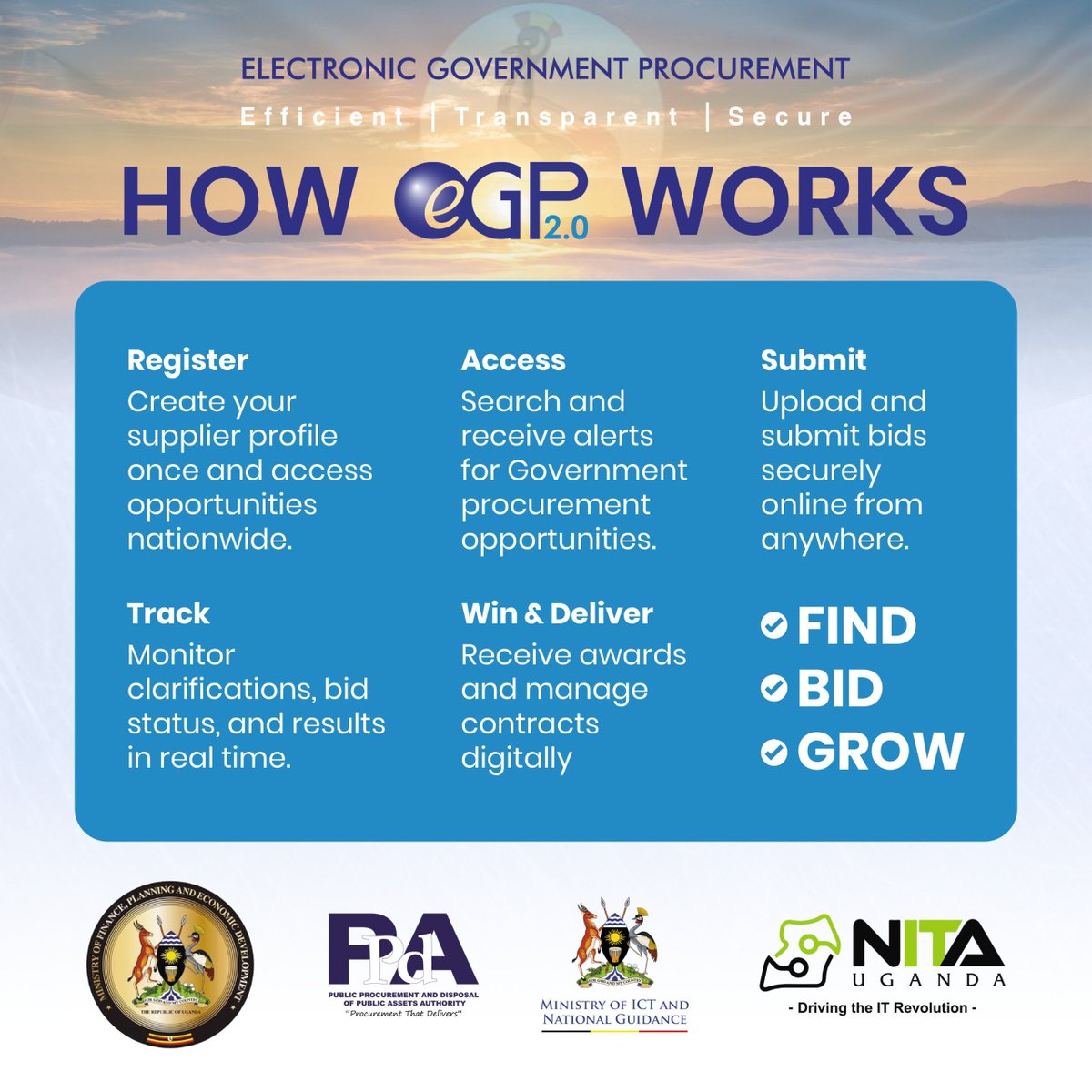 eGPUganda's tweet photo. Have you created your supplier profile yet? Join us every Thursday at 9am to midday on zoom, our team is ready to help.
#ProcurementThatWorks https://t.co/QzDfbga2MD