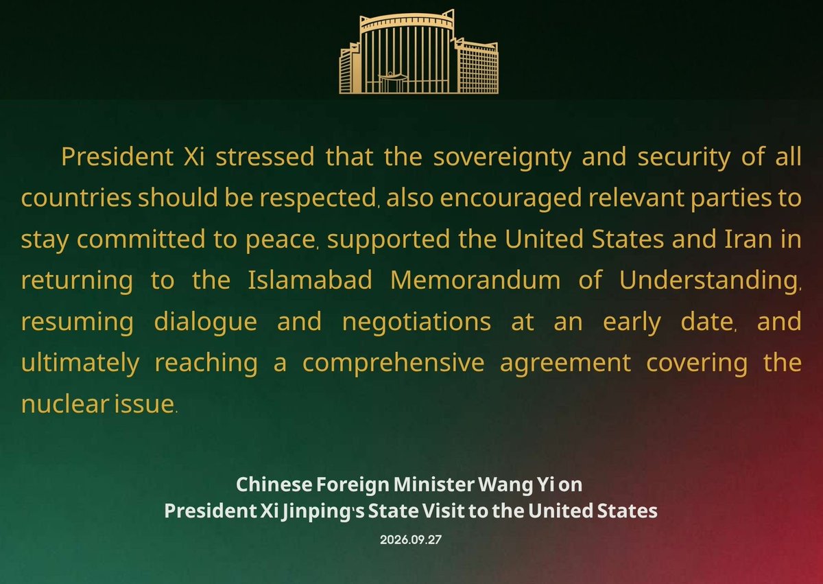 ChinaEmbKuwait's tweet photo. President Xi stressed that the sovereignty and security of all countries should be respected, also encouraged relevant parties to stay committed to peace, supported the United States and Iran in returning to the Islamabad Memorandum of Understanding, resuming dialogue and negotiations at an early date, and ultimately reaching a comprehensive agreement covering the nuclear issue.