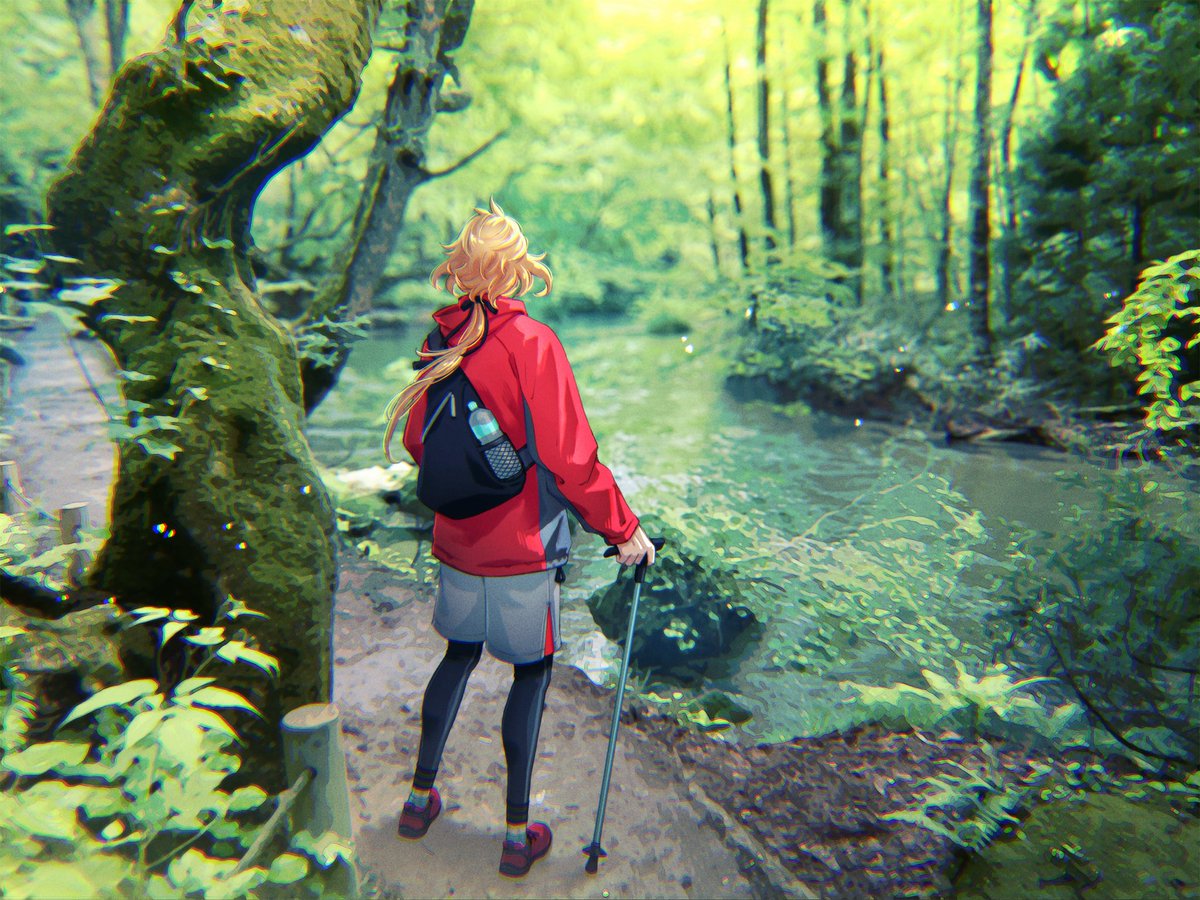 K0ZFIXI6eu0v5WX's tweet photo. 奥入瀬渓流散策

則宗「気持ちの良い所じゃないか、全行程歩き通せるかな？」

（…カメラ係は途中バスを使います） https://t.co/JLpreHZRAp