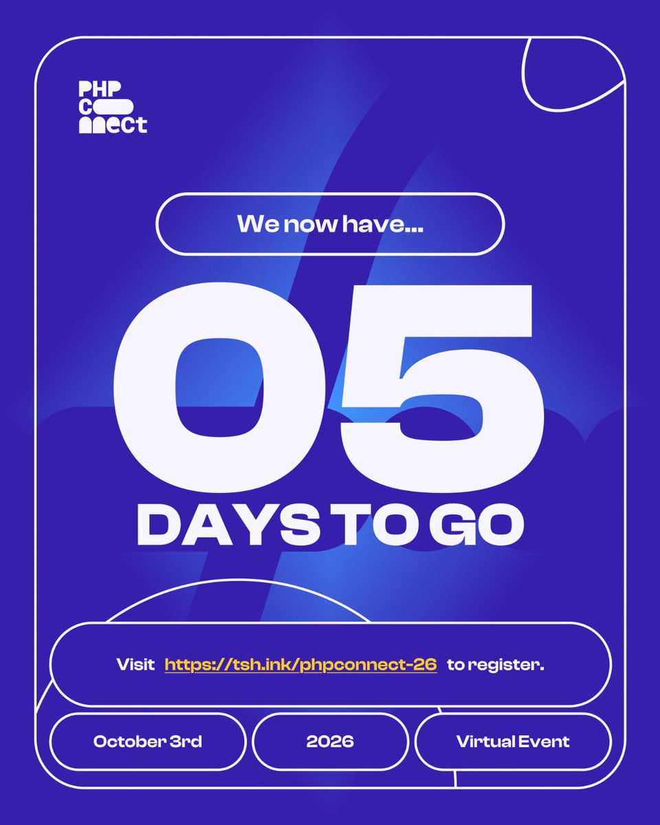 PhpTalks's tweet photo. Almost there! The countdown is nearly done.

This year, we take a deep look at AI and the Engineer and what this means for the way we build.

Where are the new opportunities?
What should every engineer be picking up right now?

We will be digging into all of it on the day, with technical sessions, competitions, community moments, and a lot more.

The stage is set.
The only thing missing is you.

October 3, 2026
Register here: https://t.co/TgC2ueMRBh

See you there.

#PHPConnect26 #AIandtheEngineer