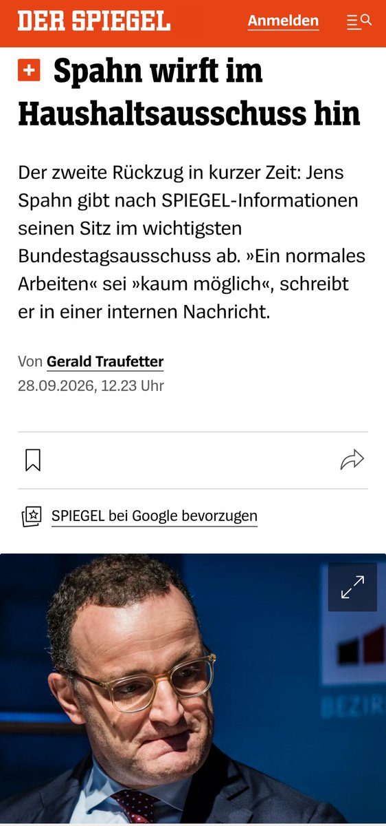 DemokratenWatch's tweet photo. Jens Spahn wirft im Haushaltsausschuss hin.
Jetzt sollte er auch der Bitte seines CDU Verbands nachkommen und sein Bundestagsmandat niederlegen. https://t.co/4ULyNV1TsI