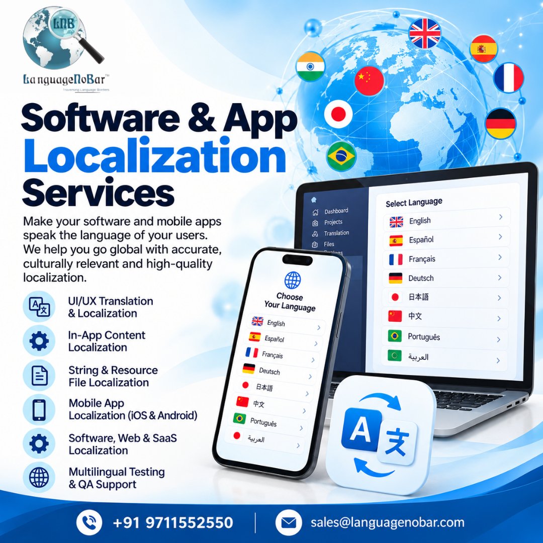 LanguageNoBar's tweet photo. 🌍 Go Global with Software &amp; App Localization

📱 Software | Mobile Apps | SaaS | UI/UX
🌐 Multilingual Localization &amp; QA
📞 +91 9711552550
📧 sales@languagenobar.com
#LanguageNoBar #SoftwareLocalization #AppLocalization #LocalizationServices #MobileAppLocalization https://t.co/8veY5jgJao
