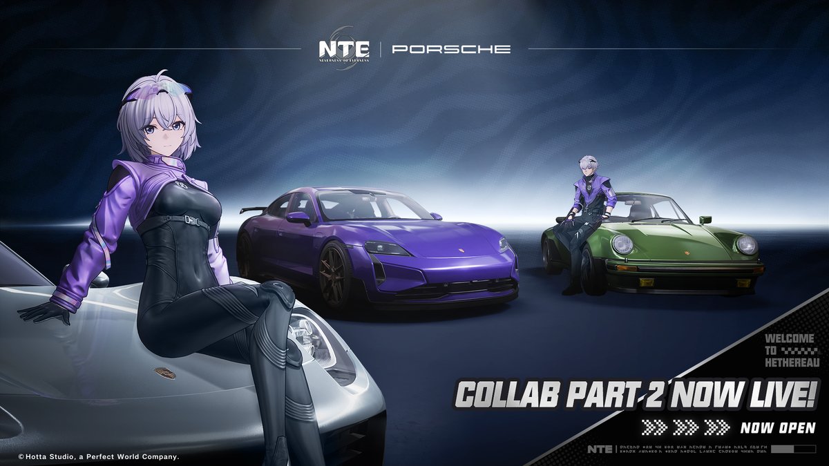 NTE_GL's tweet photo. NTE x Porsche Mystery Box "Born to Race" Coming Soon

▸Duration: Sept 30 (after update) – Nov 11, 05:59 (UTC+8)
▸Details: Spend Fons or Annulith to open "Born to Race" Mystery Boxes. Your first box costs Fons x50,000 or Annulith x50, and the price climbs with each one after. There are 15 boxes in total, and opening all of them unlocks every reward in the pool.
▸Mystery Box Contents: "Born to Race" Mystery Boxes feature the brand-new Porsche collab vehicles "Porsche Taycan Turbo GT with Weissach Package" and "Porsche 911 Turbo (930)", Fabricated Dice, A Handwritten Letter, Fons, the limited avatar frame "Redline Rush", the exclusive namecard "Roar Recharged", and more.
▸The NTE x Porsche "Everdriving" Mystery Boxes are also back. Previously opened boxes still count, so you can pick up right where you left off.

Appraisers, welcome to the "Porsche Club"!
After the update, each Porsche collab vehicle you own unlocks its matching Club Perks:
"Porsche 918 Spyder": Unlocks "Power Boost", a modification for Porsche collab vehicles.
"Porsche 911 Turbo (930)": Unlocks "Salzburg", a classic livery for Porsche collab vehicles.
"Porsche Taycan Turbo GT with Weissach Package": Unlocks Porsche collab furniture, a namecard, a phone case, a wallpaper, and a title.

*For full rules and drop rates, see the in-game event details.

#NTE #NevernesstoEverness