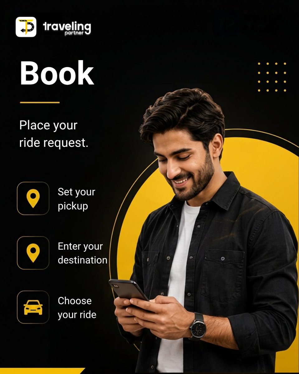 TravelPartnerHQ's tweet photo. What does a ride look like from beginning to end? Here’s a simple look at the journey, from placing your booking to reaching your destination.  

#travelingpartner #ridebooking #mobility #ridesmart #pakistan https://t.co/CRuCMUg36g