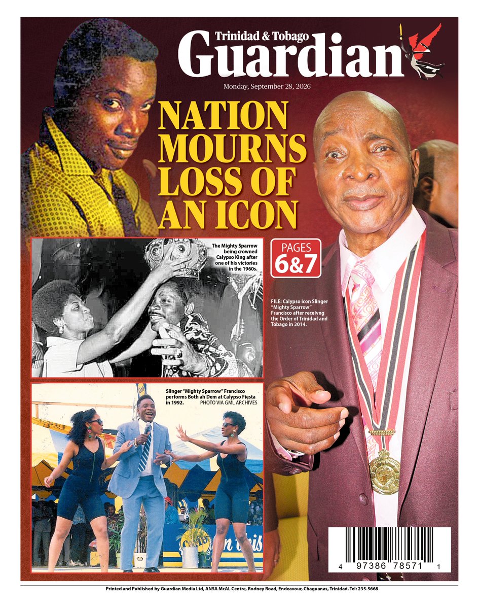 GuardianTT's tweet photo. Today's Guardian Newspaper
September 28 2026 https://t.co/99lEMPMJ98