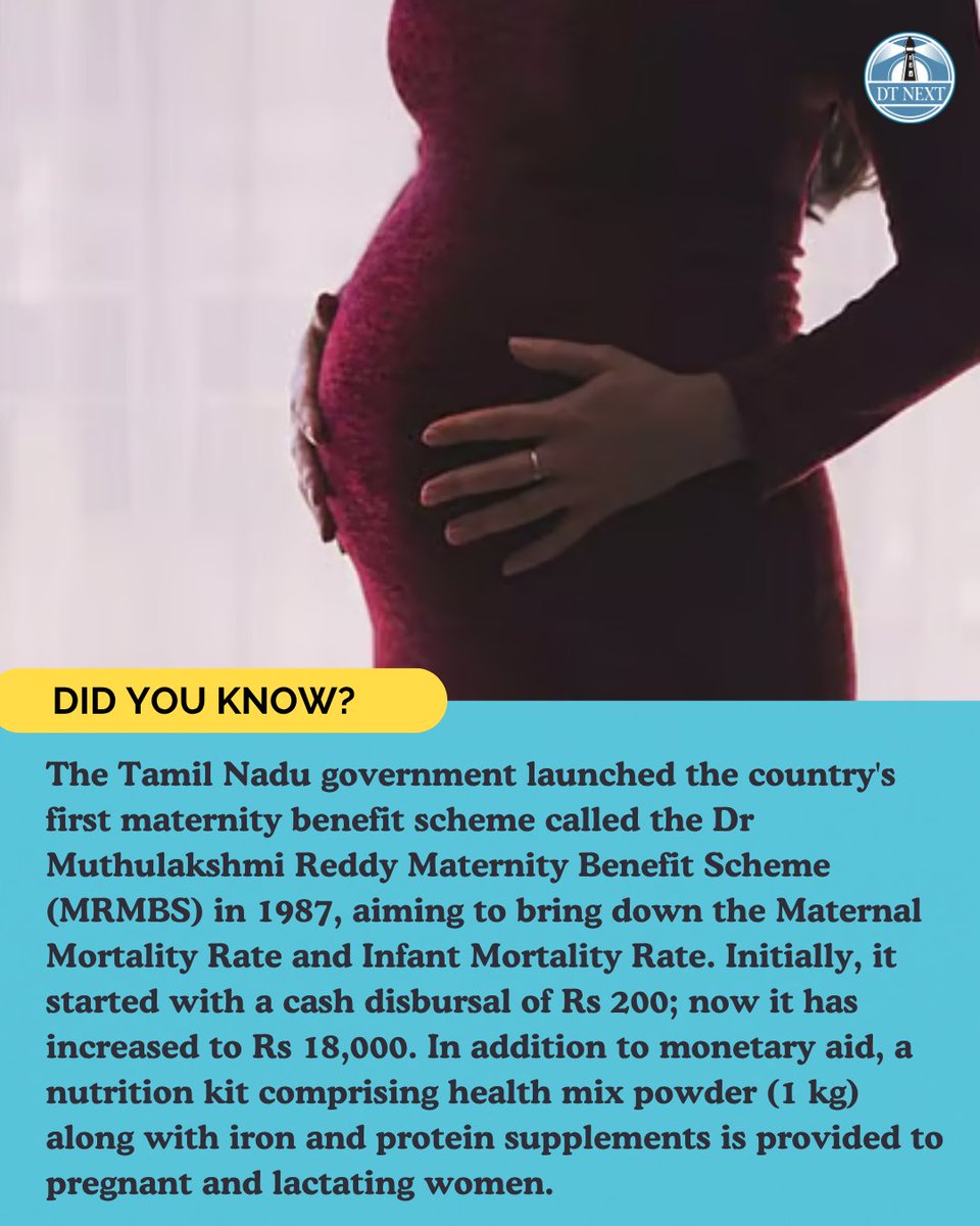 dt_next's tweet photo. The Tamil Nadu government launched the country's first maternity benefit scheme called Dr Muthulakshmi Reddy Maternity Benefit Scheme (MRMBS) in 1987, aiming to bring down the Maternal Mortality Rate and Infant Mortality Rate.
#DTNext #TamilNadu #Maternity #Mothers #Thaimaaman https://t.co/qyS7e8uJHr