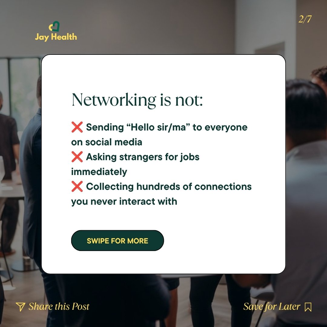 _theJayHealth's tweet photo. Networking isn't begging for opportunities. 

Start conversations. Engage with people's work. Ask questions. Build genuine relationships.

Sometimes, the relationship comes before the opportunity. 

#JayHealth #Networking https://t.co/qSOOSdtJnE