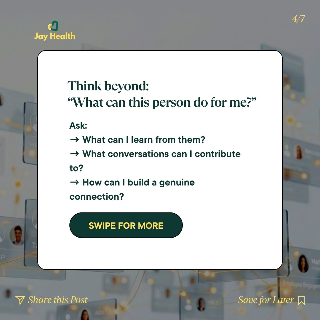 _theJayHealth's tweet photo. Networking isn't begging for opportunities. 

Start conversations. Engage with people's work. Ask questions. Build genuine relationships.

Sometimes, the relationship comes before the opportunity. 

#JayHealth #Networking https://t.co/qSOOSdtJnE