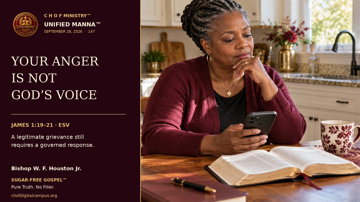 CHOFMINISTRY's tweet photo. C H O F Ministry Unified Manna™Devotion
 
🔥 YOUR ANGER IS NOT GOD’S VOICE
 
Beloved, a raised voice can make an argument louder without making it holier.
 
 📖Read Monday’s Unified Manna™:
 https://t.co/kqMniHpIon https://t.co/swiw5xkOsi