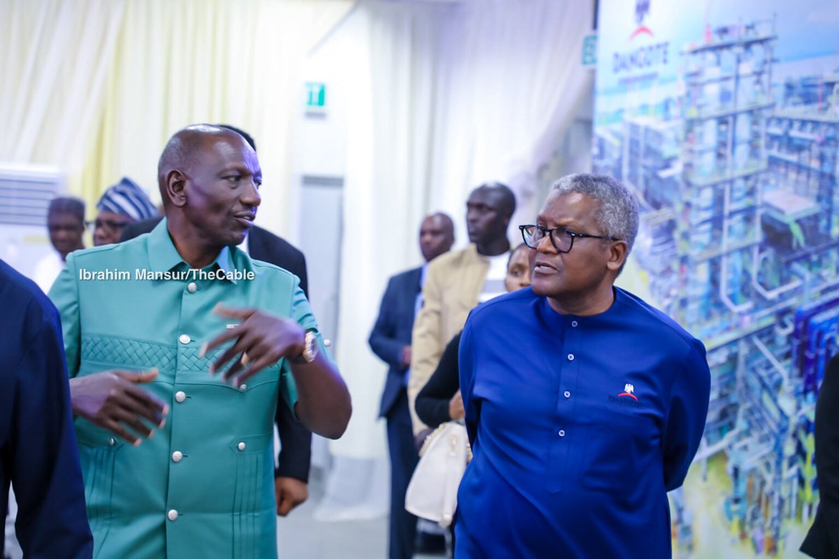 thecableng's tweet photo. PHOTOS: Ruto tours Dangote refinery, calls it a masterpiece

Kenyan President William Ruto has described the Dangote refinery as a “masterpiece of science, engineering and art,” after touring the 700,000 barrels-per-day facility in Lagos.

Ruto, who visited the refinery on Friday, after attending the United Nations General Assembly (UNGA), also reaffirmed Kenya’s commitment to partnering with Dangote Group on the proposed $17 billion East African oil refinery and petrochemical complex in Lamu.

https://t.co/VqWZhZwVXZ