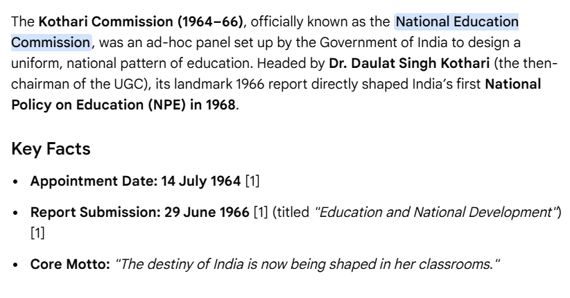 prisha0206's tweet photo. Kothari Commission (1964–66) :

#DevInEduTech https://t.co/kEQ1npm4Jl