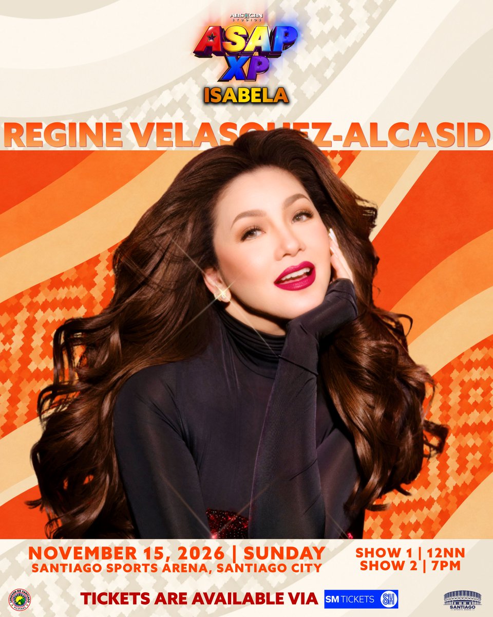 ASAPOfficial's tweet photo. Sold out na ang “Finale” concert ng Songbird! ✨

Pero huwag ma-FOMO! Pwede mo pang ma-XPerience LIVE ang iconic vocals ni REGINE VELASQUEZ-ALCASID! The Songbird is flying to Santiago City for ASAP XP Isabela! 🤩

Catch her and other concert artists at the Santiago Sports Arena, on November 15, Sunday! Punta na sa SM Tickets to secure your seats now!

https://t.co/hsrdhfobi1

#ASAPXP #ASAPXPIsabela