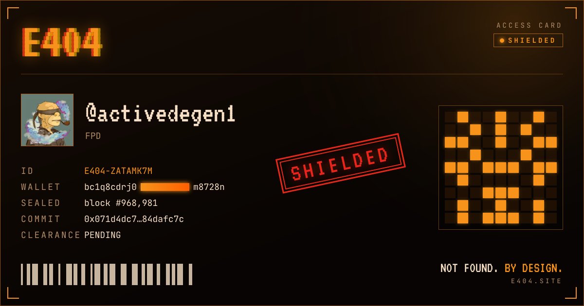 activedegen1's tweet photo. access sealed.

> state: SHIELDED
> id: E404-ZATAMK7M

some things aren't meant to be found. @error404ord https://t.co/6LMaeqGNaj https://t.co/ZCnzEtUzjs
