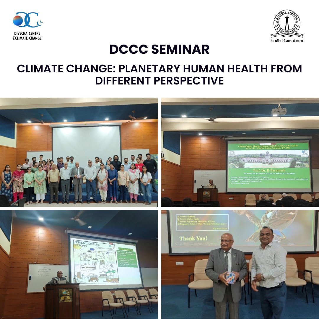 DivechaFor's tweet photo. The DCCC Seminar on “Climate Change: Planetary Human Health from Different Perspectives” explored the interconnected impacts of air, water, soil and global warming on planetary and human health.

#ClimateChange #PlanetaryHealth #DCCC #IISc https://t.co/5xA7QpRMbH