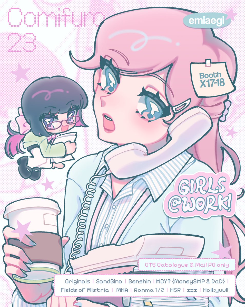 emiaegi's tweet photo. [💗&amp;🔁 appreciated!]

emiaegi’s #comifuro23 ots catalogue!

🌷 booth X17-18
🎀 both days
💌 mail preorder only!
🗓️ 28 sep - 20 oct 2026
📦 GO OK! dm first

🧁 originals, sandbina, mcyt (msmp, dad), mistria, genshin, hsr, mha, zzz, ranma, haikyuu

GA &amp; form ⬇️
#cf23 #cf23catalogue https://t.co/t7YWOLm5jR
