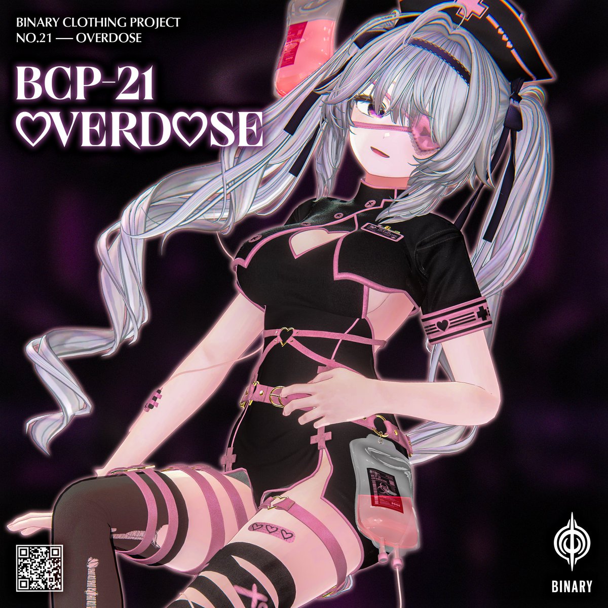 Binary_Booth's tweet photo. 【BCP-21 ✢ Overdose】
❤️ 発売記念セール ❤️
10/07 23:59まで

フルセット 3500¥ → 2500¥
単品 1800¥ → 1200¥
🔗https://t.co/MPWvekhRka

🎁 フォロー＆RTキャンペーン 🎁
10/02 23:59まで

この投稿にいいね＋@Binary_Booth をフォローしてRT
抽選で3名様にBinaryショップのお好きな商品（単品）をプレゼント✨

#VRC #VRChat #Booth #BCP21 #Overdose #新作 #フォローRTキャンペーン #セール #3D衣装 #セール #ナース服