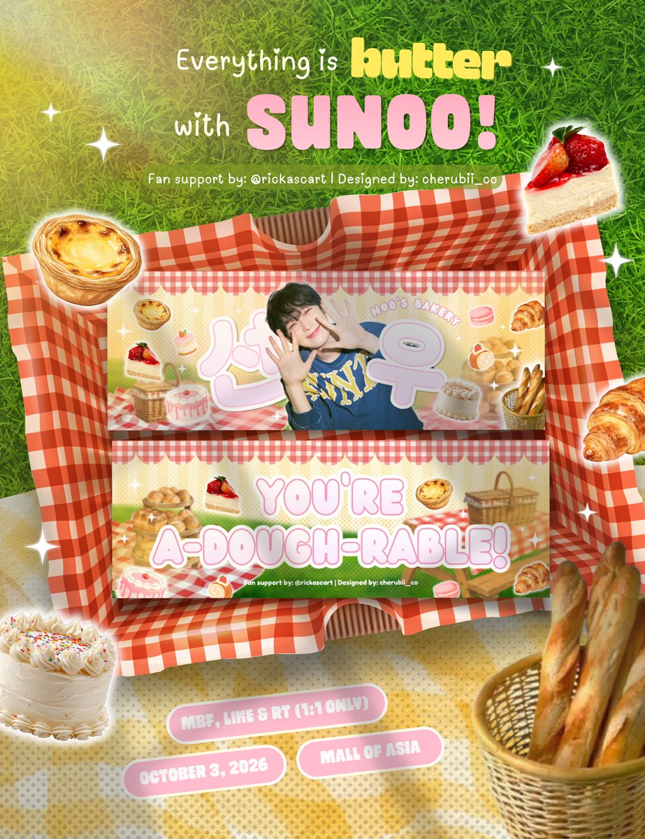 rickascart's tweet photo. Everything is butter with Sunoo .ᐟ . ݁₊ ⊹ 🥐. ݁˖ . ݁݁🍰

⁀➴  #선우 fan support by @rickascart

🧈 mbf, like, &amp; rt (will go priv on dday)
🧈 1:1 ratio only
🧈 open for on-the-spot trades (u can also dm me but will be selective!)

#DunkinPH_ENDLESS #ENDLESSFunmeet
#ENHYPEN https://t.co/XUOL2kpxIG