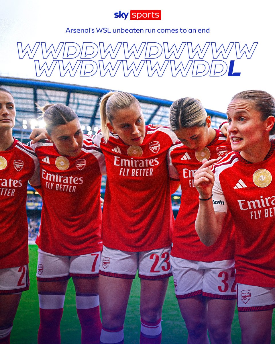 SkySportsWSL's tweet photo. Defeat against Chelsea ended Arsenal’s 20 game unbeaten run in the WSL ❌ https://t.co/qBai1MrFea