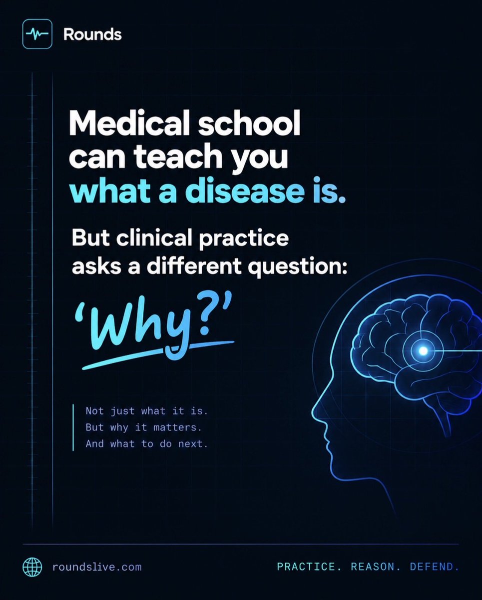 prosperojonimi's tweet photo. Dear @X algorithm,

Please introduce Rounds to the medical students who are tired of knowing the diagnosis but freezing when someone asks:

“Why?”

That’s all.

I’ll handle the rest. 😂 https://t.co/O6nVZtXffu