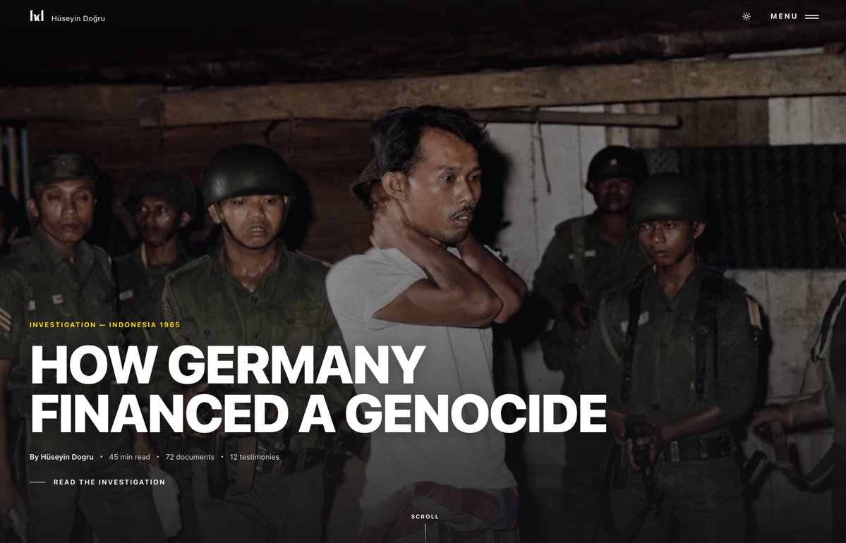 hussedogru__'s tweet photo. Big investigation coming out.

For months I have been working through more than 1,000 pages of declassified German archives on what many call the genocide against communists in Indonesia in 1965.

The involvement of the US and Britain is widely reported. But there was another player that financed and armed this massacre: Germany.

To this day, Germany refuses to acknowledge what it knew and denies any direct involvement. Its own archives show it knew everything. Bonn was told about the army's test killings of communists in January 1965, almost nine months before the massacre began.

In two days I will publish the full investigation, with hundreds of declassified documents and testimonies from victims and perpetrators of the killings.

Today Berlin sends weapons to Israel and sees no genocide in Gaza. Sixty years ago it sent weapons to Indonesia and saw none there either. Same state. Same lie.

The full investigation will be on https://t.co/pMW5GBnvBd, online from 30 September 2026.

The documentary I produced in 2021 will be released in a remastered version on the same day on my YouTube channel: https://t.co/aHX9hvoOAQ

Both the investigation and the documentary will be published in several languages.

Stay tuned.