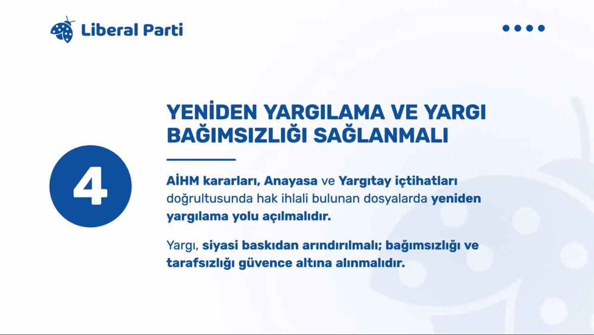 Liberalparti_TR's tweet photo. Liberal Parti olarak tekliflerimiz :
⚖️ Devlete karşı işlenen suçlarda af mekanizması işletilmeli.
🤝 İnfazda eşitliğe dayalı bir düzenleme yapılmalı.
📜 Çerçeve Yasa anayasal denetimden geçirilerek genişletilmeli.
🏛️ Yeniden yargılama ve yargı bağımsızlığı sağlanmalı.

#adalet #çerçeveyasa #hürriyet #khk #KHKlılarAdaletİstiyor