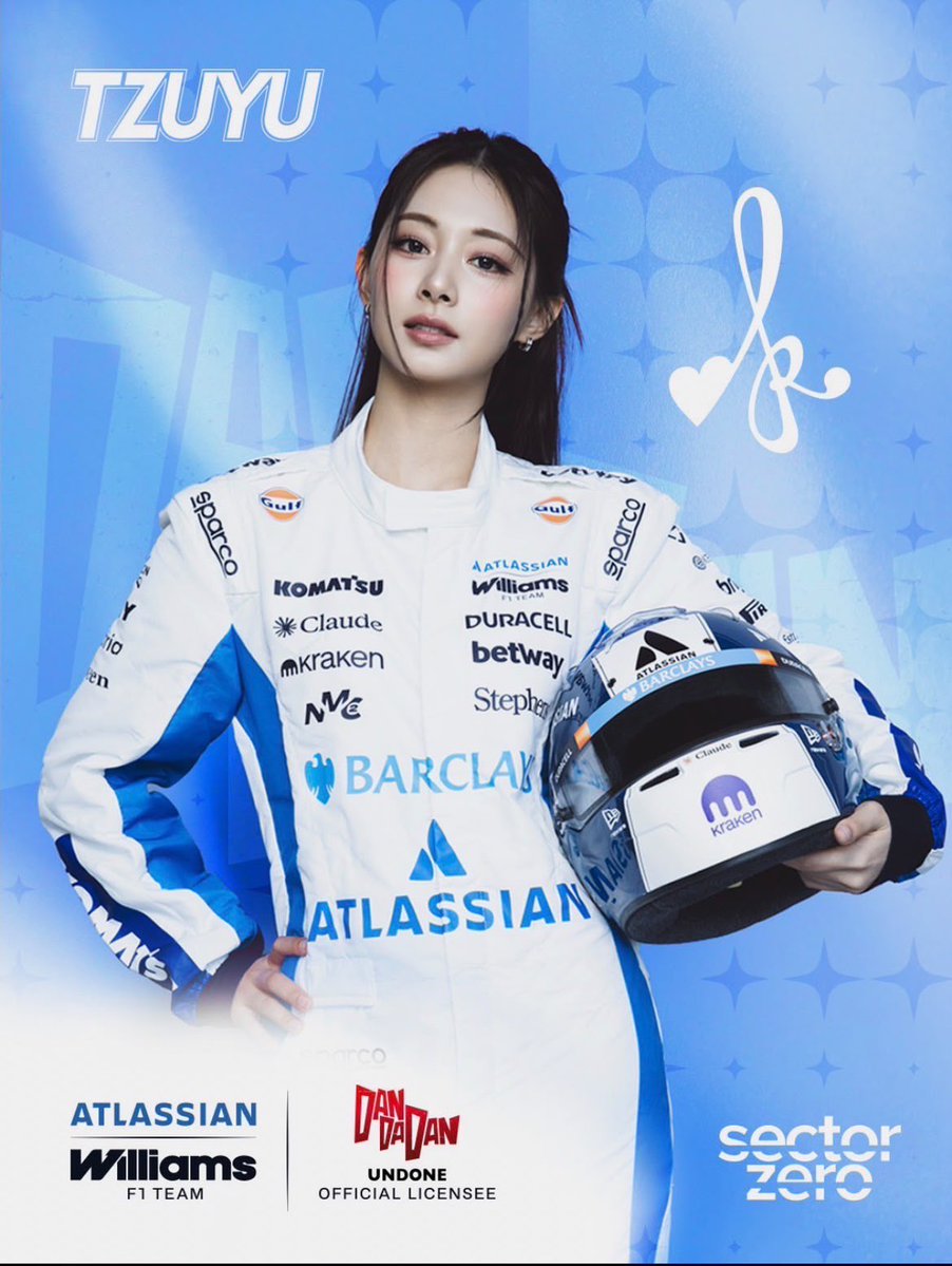 anime_dandadan's tweet photo. Atlassian Williams F1 Team 
　　　　× 
TVアニメ #ダンダダン

公式テーマソングを
TZUYU(ツウィ) が歌唱決定🏎️✨

「Speed Meets Supernatural」の
世界を彩る完全オリジナル楽曲＆MV制作決定❗️

さらに、来週末開催のF1シンガポールGPに
TZUYUが登場し、コラボグッズ展開も❗️

#TZUYU #ツウィ #WilliamsF1