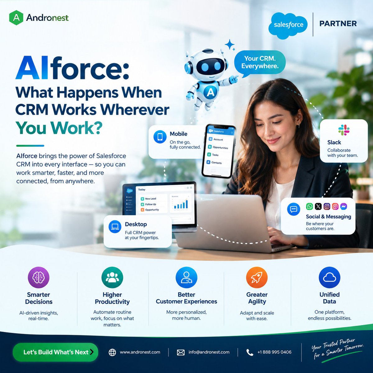 andronestllc's tweet photo. 🤖 AIforce: CRM wherever you work. 

Salesforce AIforce brings CRM intelligence, data &amp; workflows into the tools teams already use—enabling smarter decisions, higher productivity, better CX &amp; greater agility. 

🌐 https://t.co/3gpZ3x5obl

#Andronest #AIforce #Salesforce #AI #CRM https://t.co/riL0Dl3x23