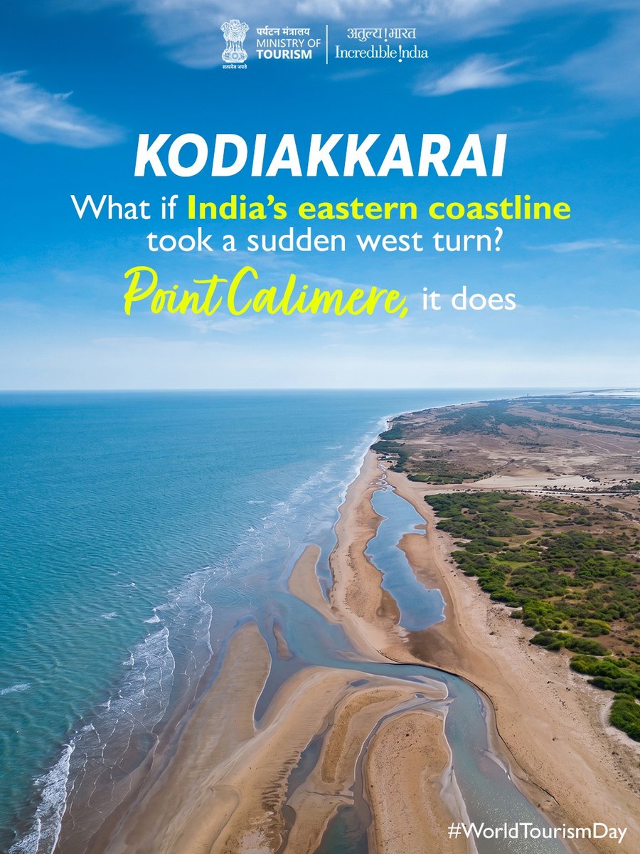tourismgoi's tweet photo. Ever wondered where the coastline takes a different turn?

At Point Calimere, the shores of Tamil Nadu open into wetlands &amp; salt marshes, where migratory birds arrive along the Central Asian Flyway.

#IncredibleIndia #TamilNadu #PointCalimere #Tourism #WorldTourismDay
1/2 https://t.co/2NyEG6gKvE