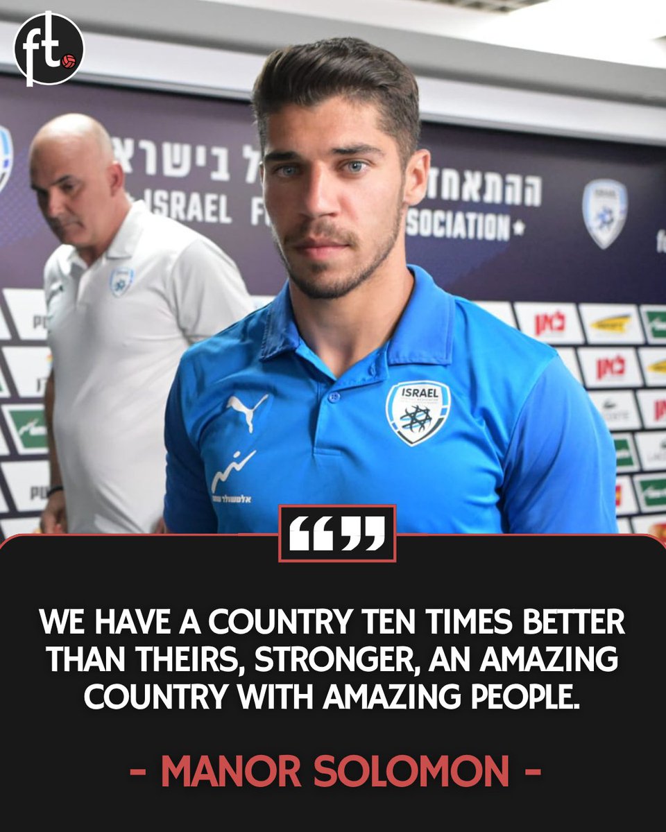 Footballtweet's tweet photo. 🇮🇱 Israel’s captain Manor Solomon on Irish players after losing 3-0 to them:

🗣️ Solomon: "They don’t interest me. We have a country ten times better than theirs, stronger, an amazing country with amazing people.

We are proud to wear the team shirt and to be Israelis. We are proud of our state and of our soldiers. [The Irish] can play all their tricks. We are Israelis and love the country. And that will always be the case."