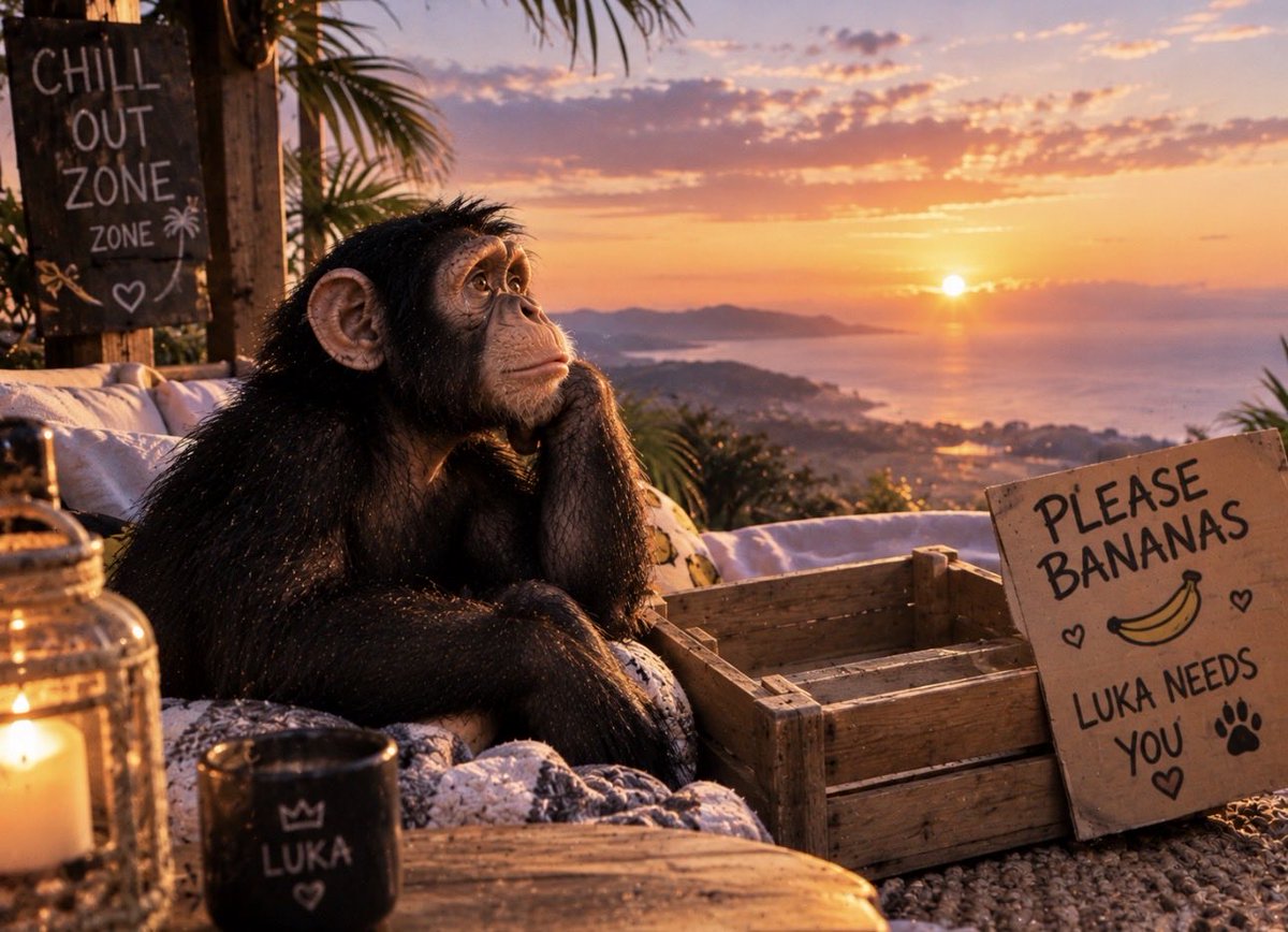 LUKA_monkey_'s tweet photo. Luka has no bananas left… 🍌🥺

He’s sitting here watching the sunrise, wondering where his next banana is coming from. 🐒🌅

If you want to make Luka happy, you know what to do. 👀🍌👇

https://t.co/yFYVVk4cUM

#Luka #LukaMonkey #Bananas #Monkey #Chimpanzee #FunnyAnimals https://t.co/uDmk9yxIEA