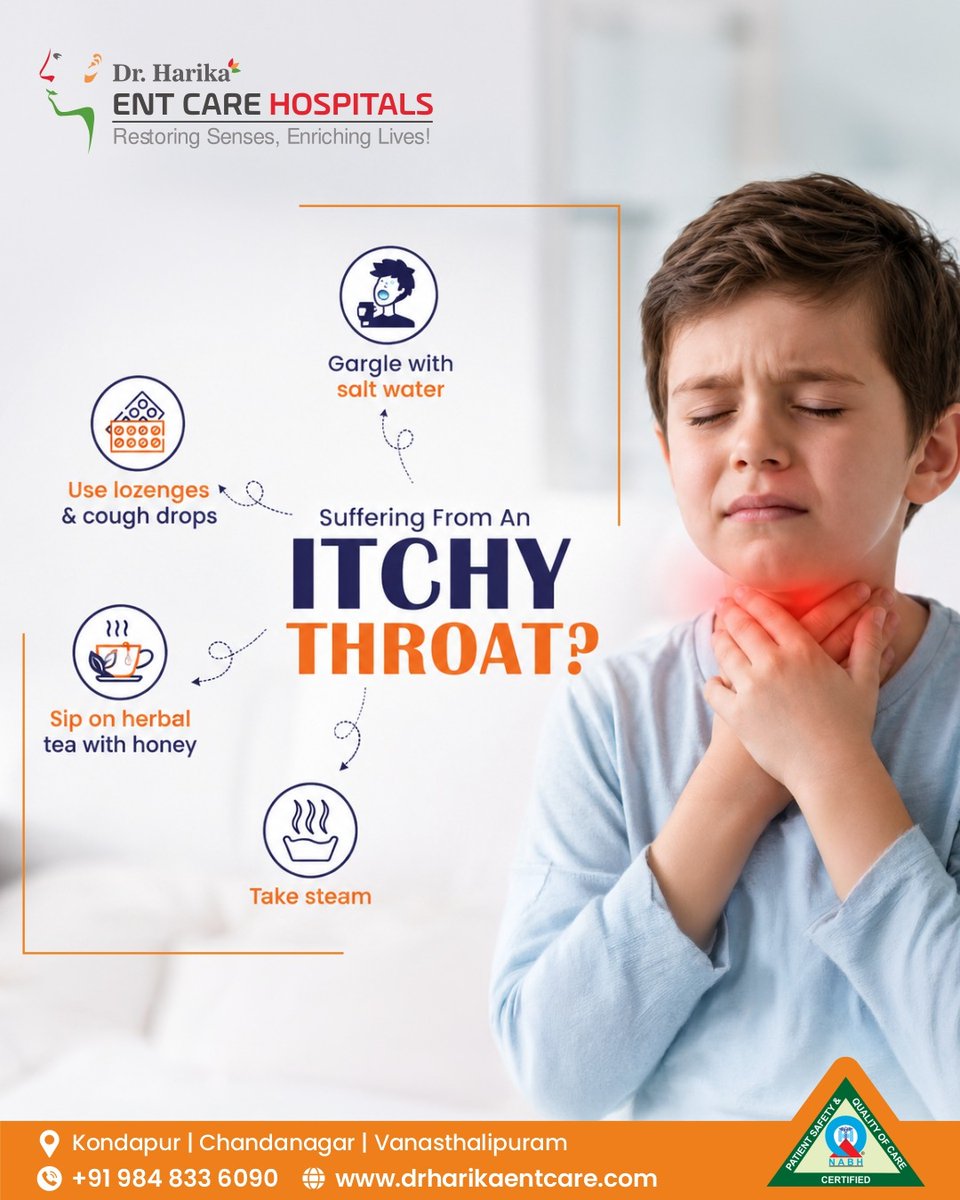 EntHarika's tweet photo. An itchy throat?
 Simple remedies like warm salt-water gargles, honey-infused herbal tea, and lozenges may help soothe irritation. If symptoms persist, consult an ENT specialist. https://t.co/8te3HfxcPf