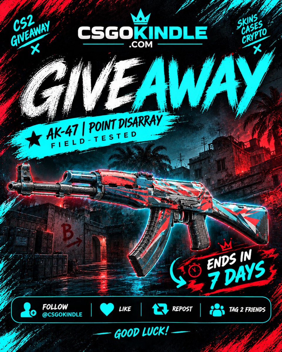 CSGOKindle's tweet photo. 🔥 700 FOLLOWERS GIVEAWAY! 🔥

We’re celebrating 700 followers with an AK-47 | Point Disarray — Field-Tested 🧡

🎯 Follow @CSGOKindle
❤️ Like
🔁 Repost
👥 Tag 2 friends

⏰ ENDS IN 7 DAYS!

Good luck 🧡

#CS2 #CSGO #Giveaway https://t.co/94a0KI2dke