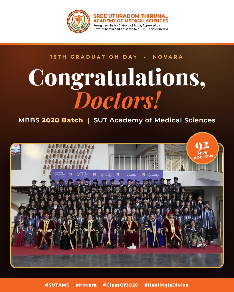 SUTAMS_TP's tweet photo. 🩺✨ From first-year nerves to "Dr." in front of their names.
92 doctors from the MBBS 2020 batch graduated today at SUTAMS' 15th Graduation Day — Novara.
Congratulations, Class of 2020! 🧡
#SUTAMS #Novara #ClassOf2020 #MBBS #HealingIsDivine https://t.co/d1QPmF5yE6
