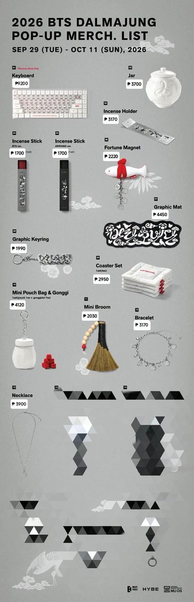MiCasaKS_PH's tweet photo. 📣PRE ORDER - PH GO BATCH 77

2026 BTS DALMAJUNG X MU:DS Official Merch
 
Release Date: 
Sept 30  / Keyboard Nov 3

+ LSF
New Buyer 30% DP (payo) 
RemBal/DOP: Oct 25, 2026 only
ETA: end of Oct to Nov

📍Loc: Navotas City
🚛 J&amp;T / SDD
💳 GCash/Maya/BPI/Maribank 

🛒DM to order https://t.co/l8kzfftHv0