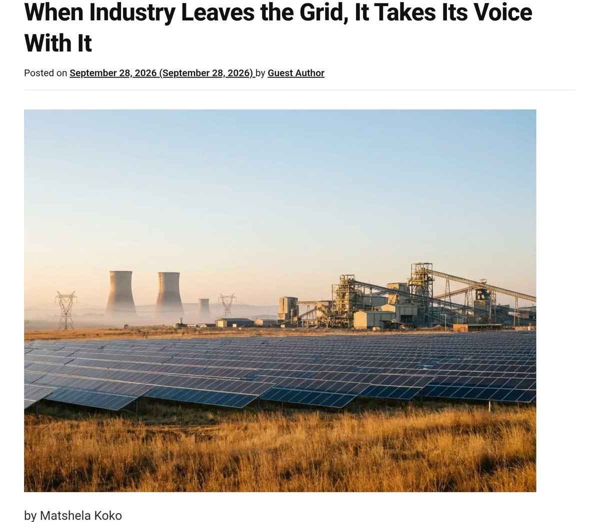 koko_matshela's tweet photo. When high-intensity electricity users and large companies defect from the grid, they take their voice with it. The loudest customers go quiet, and households carry a system no one is fighting for. All is not well in the state of 🇿🇦.  I write to educate. ⚡🔇

https://t.co/QJHnsrMPP1

#EnergyPolicy #SouthAfrica #Eskom #ElectricityCrisis #EnergyGovernance #JustTransition