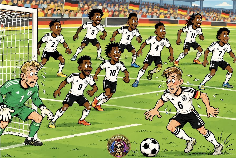 MissEveNetwork's tweet photo. Ich kann euch sagen, was das ist: 
DAS👇 ist astreiner Rassismus gegen Weiße, den man bei der "deutschen" Nationalmannschaft sieht, weil der @DFB seinen Kopf bis zum Anschlag im Arsch der linksgrün-woken Regierung hat.

Denn nach Özil und Rüdiger ist auch dem Letzten der Hirn hat klar, dass diese Spieler ihre eigene Herkunft niemals verleugnen würden, ihre eigene Identität und Religion niemals zu Gunsten Deutschlands verleugnen würden und trotzdem soll uns hier erzählt werden, es wären Deutsche.