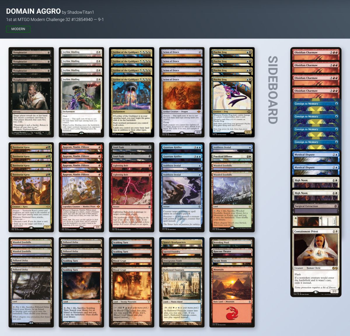 MTGdecks's tweet photo. ▶️ MTGO Modern Challenge 32 #12854940 decklists | Sep 28

78 players

#mtg #mtgModern

Winner:
🏆 ShadowTitan1 with Domain Aggro

All decklists:
https://t.co/Ob5JwdkH0c https://t.co/qJ3QWShpK7