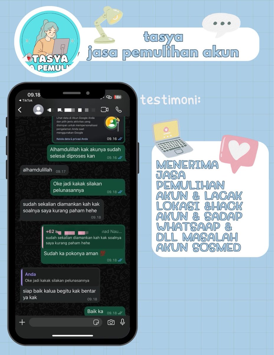 bernjmyur's tweet photo. OPEN JASA PEMULIHAN &amp; HAPUS AKUN SOSMED🔔

Melayani‼️

🌸Pulihkan &amp; Pulihin/Balikin Akun
🌸Hapus/Nonaktifkan Akun
🌸Hack Akun
🌸Sadap Wa/All Sosmed
🌸Reset Hp
🌸Lacak Lokasi

(Instagram,Tiktok,Gmail/Email,Facebook,Telegram,Twitter/X,Dll)
Konsultasi? WhatsApp di bio!
#zonauangㅤ https://t.co/DNmbT89j76