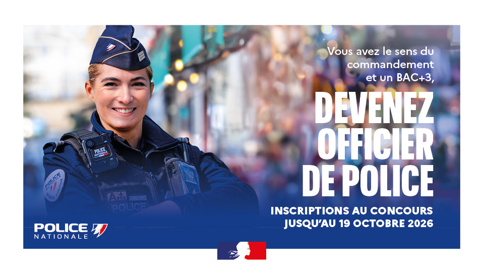 PoliceNat28's tweet photo. RECRUTEMENT | Vous avez le sens du commandement et un bac+3 ? Devenir officier de police, c'est exercer des fonctions de commandement et d’expertise au sein de la police nationale.🗓️ Inscriptions jusqu’au 19 octobre 2026. ℹ️ Inscrivez-vous sur : https://t.co/XhFB223d4d https://t.co/P575j1Ys62