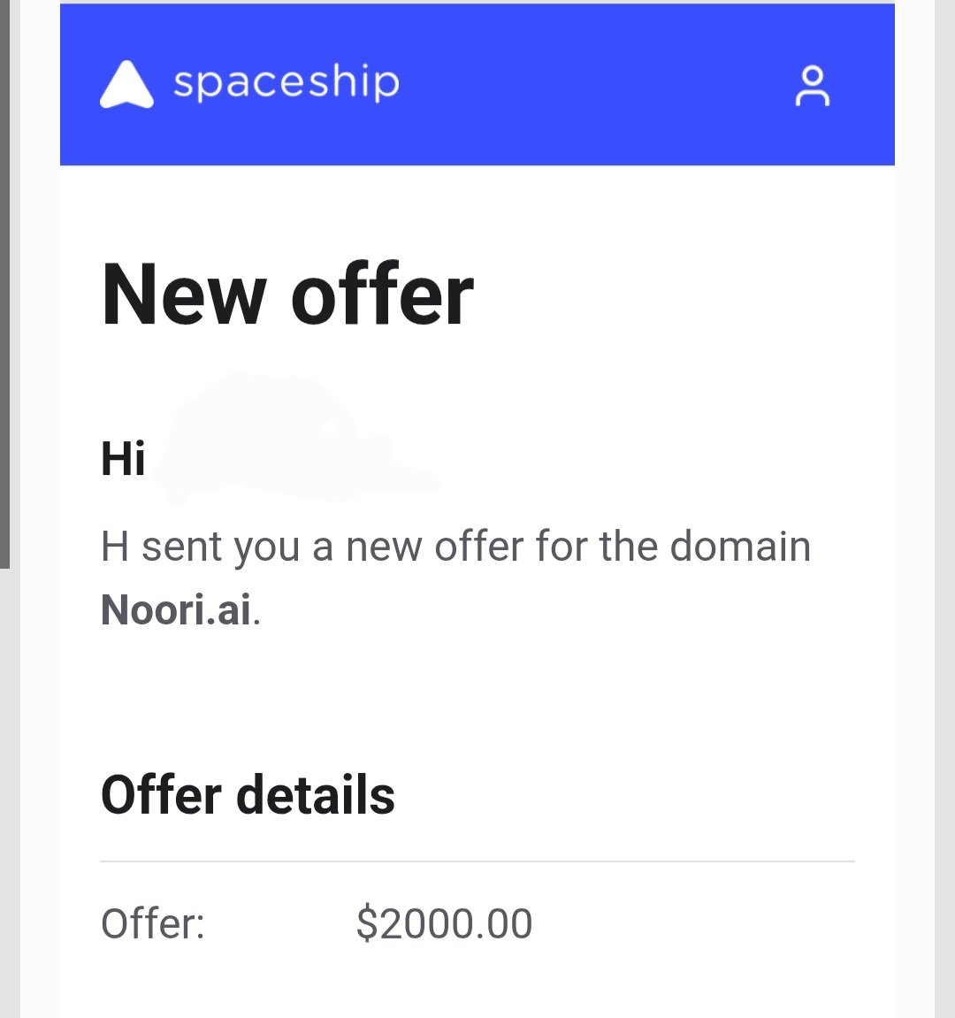 domainloop's tweet photo. Wow, I love the relevance in the domain world.
Noora. ai is an Arabic female name, and the buyer is Arab.
I own Noori .ai, also an Arabic male name. Yesterday, I got an offer from a different buyer who goes by Noori, but it was only the minimum offer. https://t.co/D2RTrfC6G4
