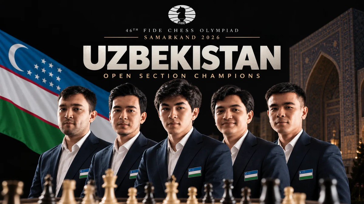 GMJSindarov's tweet photo. Gold medal at Chess Olympiad in Samarkand, Uzbekistan🇺🇿

Really happy to have represented my country and winning the tournament on my home soil 

Second gold medal in olympiads with Uzbekistan 🥇🇺🇿 https://t.co/u32jir8AAt